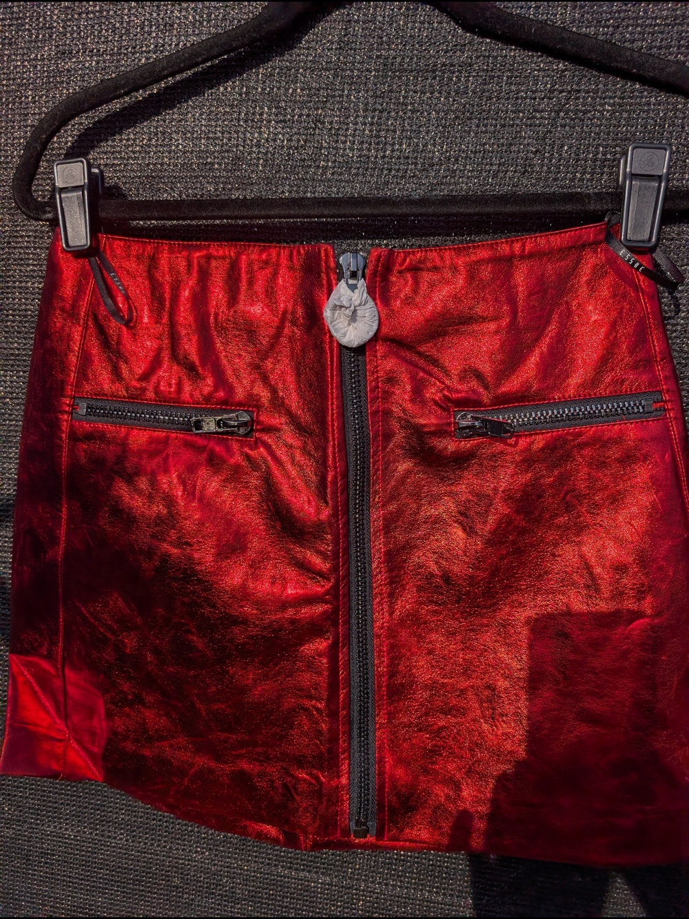 Metallic Purple Or Orange Zip-Front Mini Skirt - Picture 10 of 10